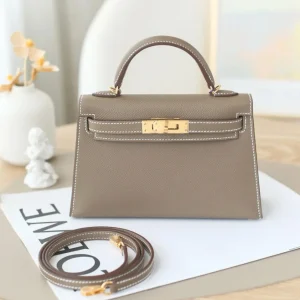 Hermes Mini Kelly II Sellier 20 Epsom Elephant Grey Gold Hardware