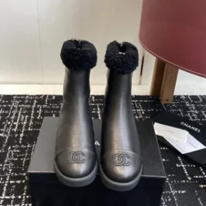 Chanel Lace-up Shearling Short Boots