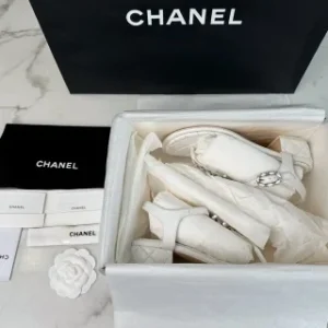 Chanel white thong block heel sandals