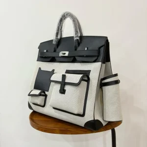 HERMES HAC 40 Cargo Black/White Silver Hardware