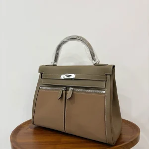 HERMES Kelly Lakis 28 Etoupe Silver Hardware