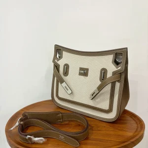HERMES Jypsiere 28 Canvas & Leather Etoupe Silver Hardware