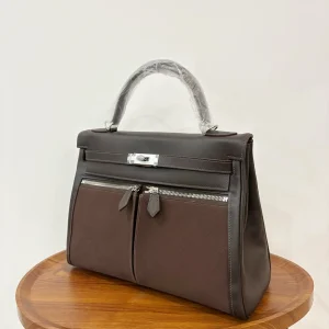 HERMES Kelly Lakis 28 Ebony Silver Hardware