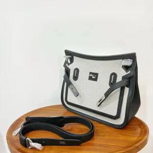 HERMES Jypsiere 28 Canvas & Leather Black Silver Hardware