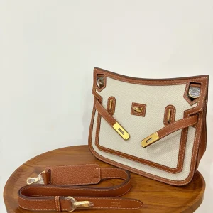HERMES Jypsiere 28 Canvas & Leather Gold Gold Hardware