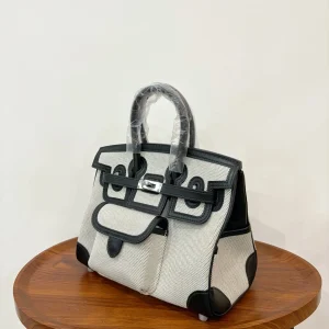 HERMES Birkin Cargo Black/White Silver Hardware