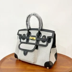 HERMES Birkin Cargo Black/White Gold Hardware