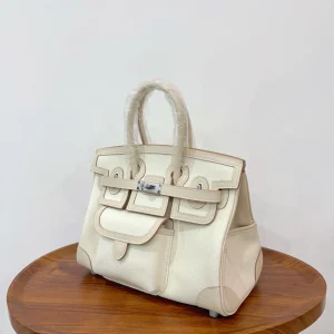 HERMES Birkin Cargo 25 Milk White Silver Hardware