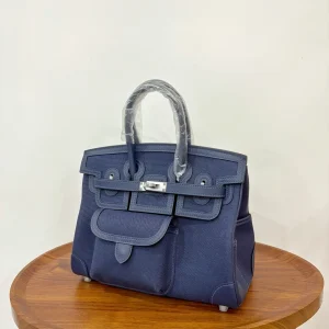HERMES Birkin 25 Canvas Cargo Sapphire Blue Silver Hardware