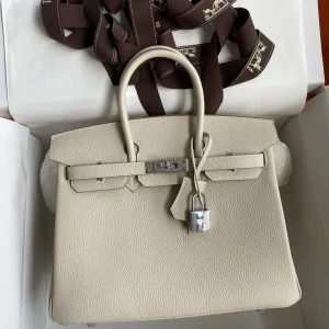 HERMES Birkin 25 Togo Leather Milk White Silver Hardware