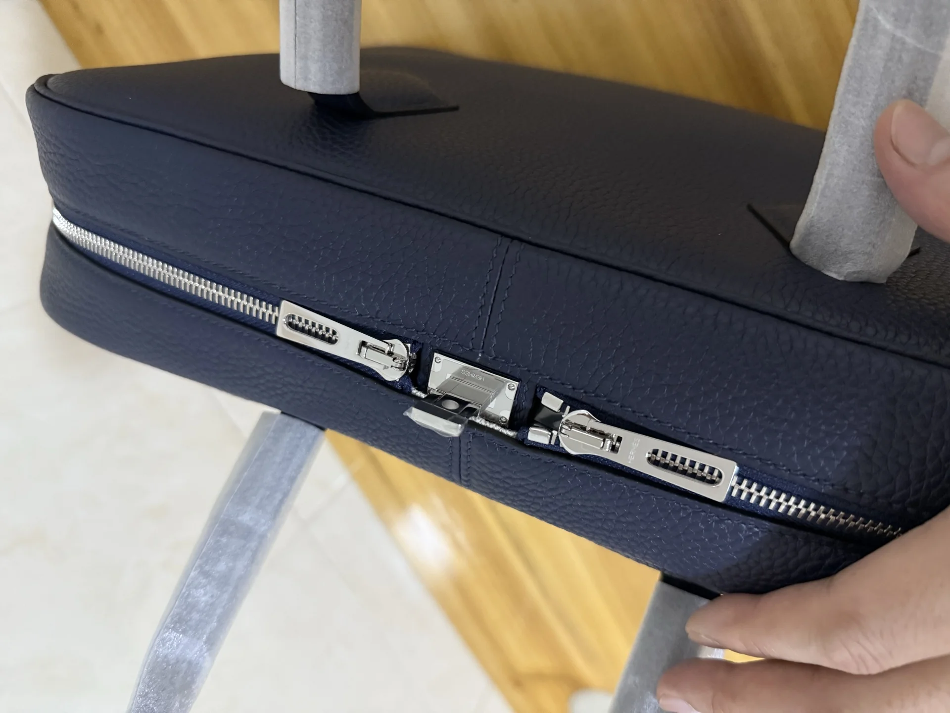 HERMES Victoria 39 Deep Blue TC Silver Hardware - Image 5