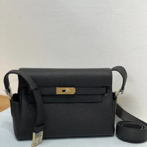 HERMES Messenger Bag Togo Leather Black Gold Hardware Silver Hardware