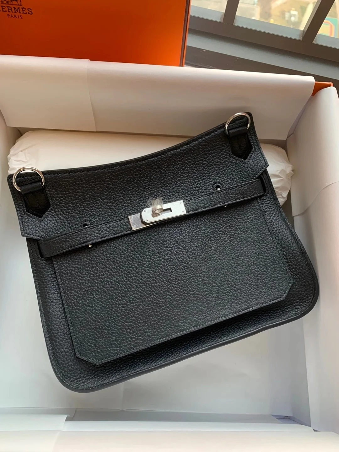 HERMES Jypsiere 28 TC Black Silver Hardware