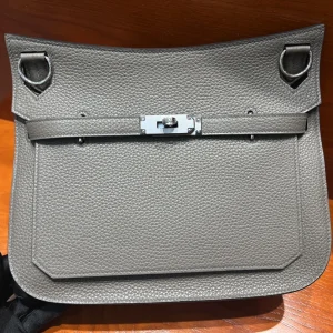HERMES Jypsiere 28 Clemence Leather Tin Gray