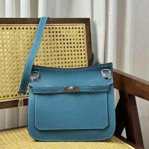 HERMES Jypsiere 28 Denim Blue Silver Hardware