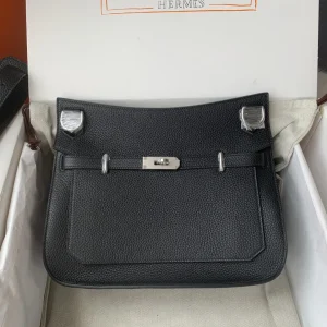 HERMES Jypsiere 28 Togo Leather Black Silver Hardware