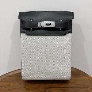 HERMES Woolycot Backpack Canvas & Swift Leather Black