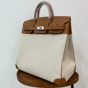 HERMES HAC 40 Canvas & Leather Gold Silver Hardware