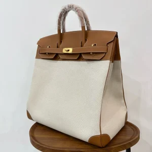 HERMES HAC 40 Canvas & Leather Gold Gold Hardware