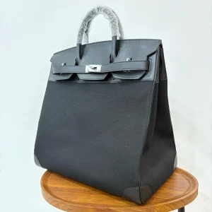 HERMES HAC 40 Canvas & Leather Black/Black Silver Hardware