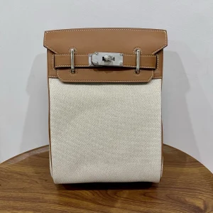 HERMES Woolycot Backpack Canvas & Swift Leather Gold