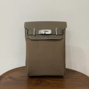 HERMES Woolycot Backpack Canvas & Swift Leather Etoupe