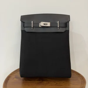 HERMES Woolycot Backpack Canvas & Swift Leather Black