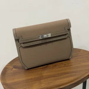 HERMES Kelly Depeches 25 Canvas Leather Etoupe