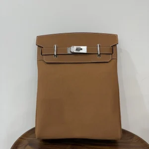 HERMES Woolycot Backpack Canvas & Swift Leather Gold