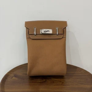 HERMES Woolycot Backpack Canvas & Swift Leather Gold