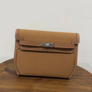 HERMES Kelly Depeches 25 Canvas Leather Gold
