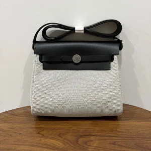 HERMES Mini Herbag Beige/Black Silver Hardware