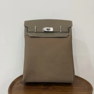 HERMES Woolycot Backpack Canvas & Swift Leather Etoupe