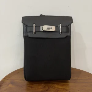 HERMES Woolycot Backpack Canvas & Swift Leather Black