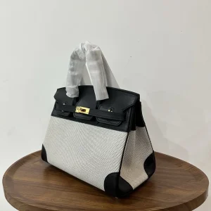 HERMES Birkin 25 Canvas & Leather Black Gold Hardware