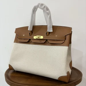 HERMES Birkin 35 Canvas & Leather Gold Gold Hardware