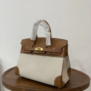 HERMES Birkin 25 Canvas & Leather Gold Gold Hardware