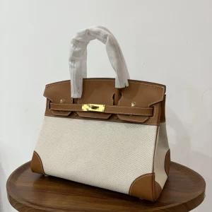 HERMES Birkin 30 Canvas & Leather Gold Gold Hardware
