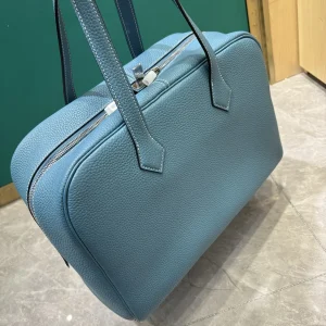 HERMES Victoria 35 Denim Blue TC Silver Hardware