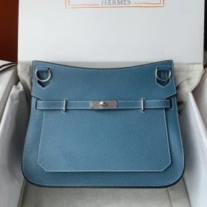 HERMES Jypsiere 28 Togo Leather Denim Blue Silver Hardware