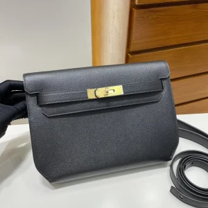 HERMES Kelly Depeches 25cm Epsom Black Gold Hardware