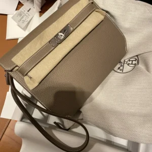 HERMES Kelly Depeches 25cm Togo Leather Etoupe Silver Hardware