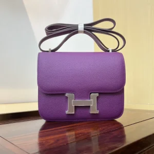 HERMES Constance 19cm Purple Epsom Leather Silver Hardware