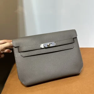 HERMES Kelly Depeches 25cm Epsom Leather Tin Gray Silver Hardware