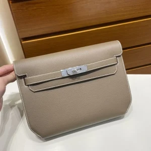 HERMES Kelly Depeches 25cm Togo Leather Etoupe Silver Hardware