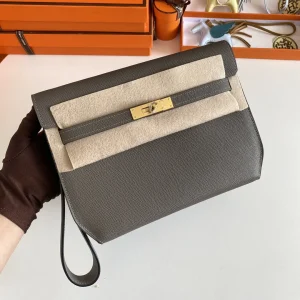 HERMES Kelly Depeches 25cm Epsom Leather Tin Gray Gold Hardware