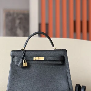 HERMES Kelly 35cm Togo Leather Black Gold Hardware