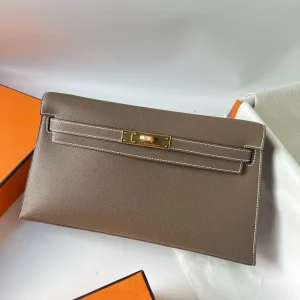 HERMES KellyElan 27cm Epsom Leather Etoupe Gold Hardware