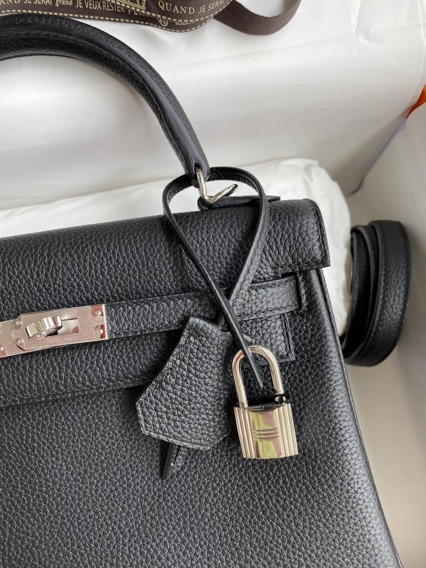 HERMES Kelly 25cm Togo Leather Black Silver Hardware - Image 3