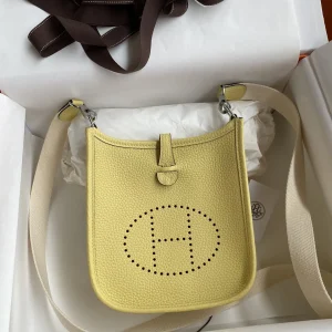 HERMES Evelyn 17cm TC Leather Yellow Silver Hardware